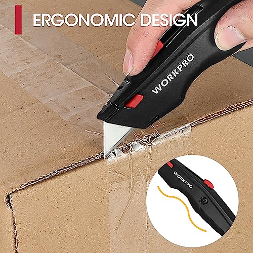 WORKPRO Premium Utility Knife, Retractable All Metal Heavy Duty Box Cutter, Quick Change Blade Razor Knife, with 10 Extra Blades