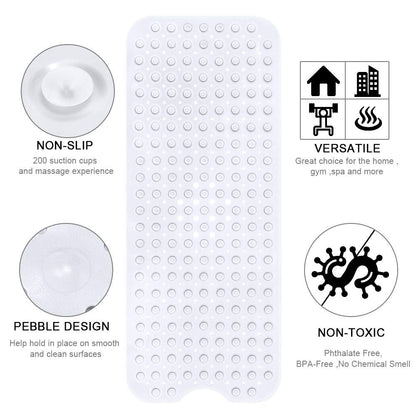 YINENN Bath Tub Shower Safety Mat 40 x 16 Inch Non-Slip and Extra Large, Bathtub Mat with Suction Cups, Machine Washable Bathroom Mats with Drain Holes, Clear