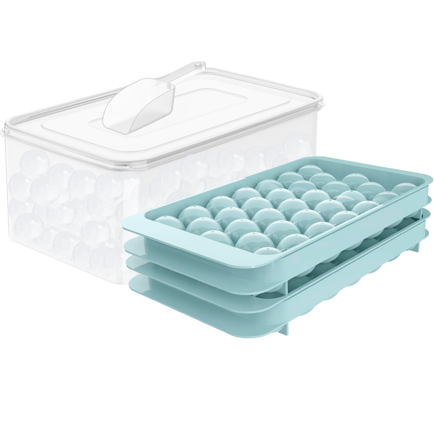 WIBIMEN Ice Cube Tray with Lid & Bin, 0.8inx66 Ice Ball Maker Mold for Freezer with Container Ice Trays Making Sphere Ice Chilling Cocktail Tea Coffee (2 Black Trays 1 Ice Bucket & Scoop)