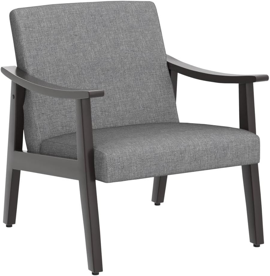 Yaheetech Leisure Chair with Solid Armrest and Feet, Modern Mid-Century Accent Chair, Linen Fabric Side Sofa for Living Room Bedroom, 2pcs, Dark Gray