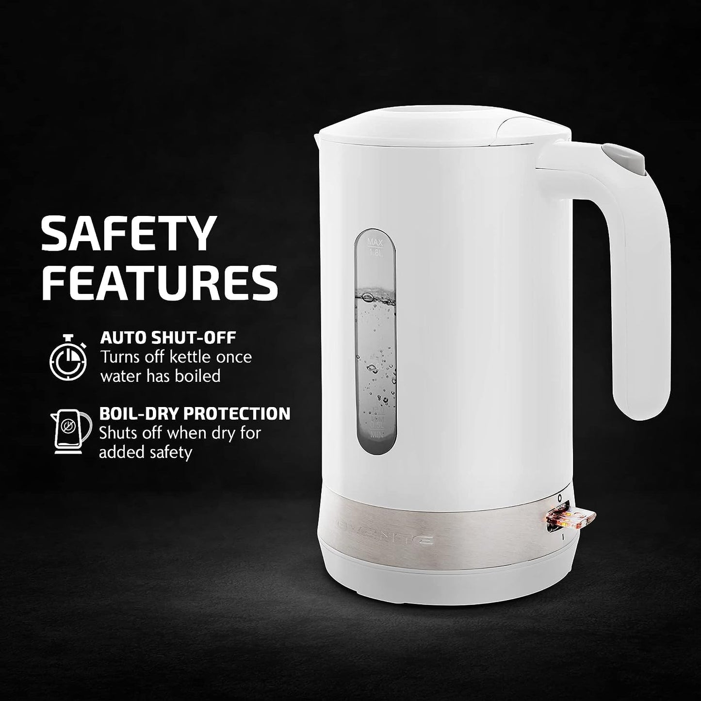 OVENTE Electric Kettle, Hot Water, Heater 1.7 Liter - BPA Free Fast Boiling Cordless Water Warmer - Auto Shut Off Instant Water Boiler for Coffee & Tea Pot - White KP72W