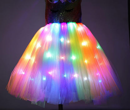 Girls Unicorn Costume LED Light Up Tutu Dress Up Birthday Gifts Princess Dress for Halloween Party