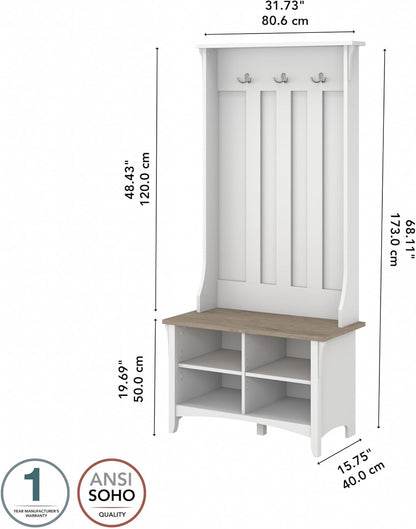 Bush Furniture Salinas Hall Tree with Shoe Storage Bench in Shiplap Gray and Pure White, Multi-Purpose Home Organizer, Entryway Solution with Seating and Hooks