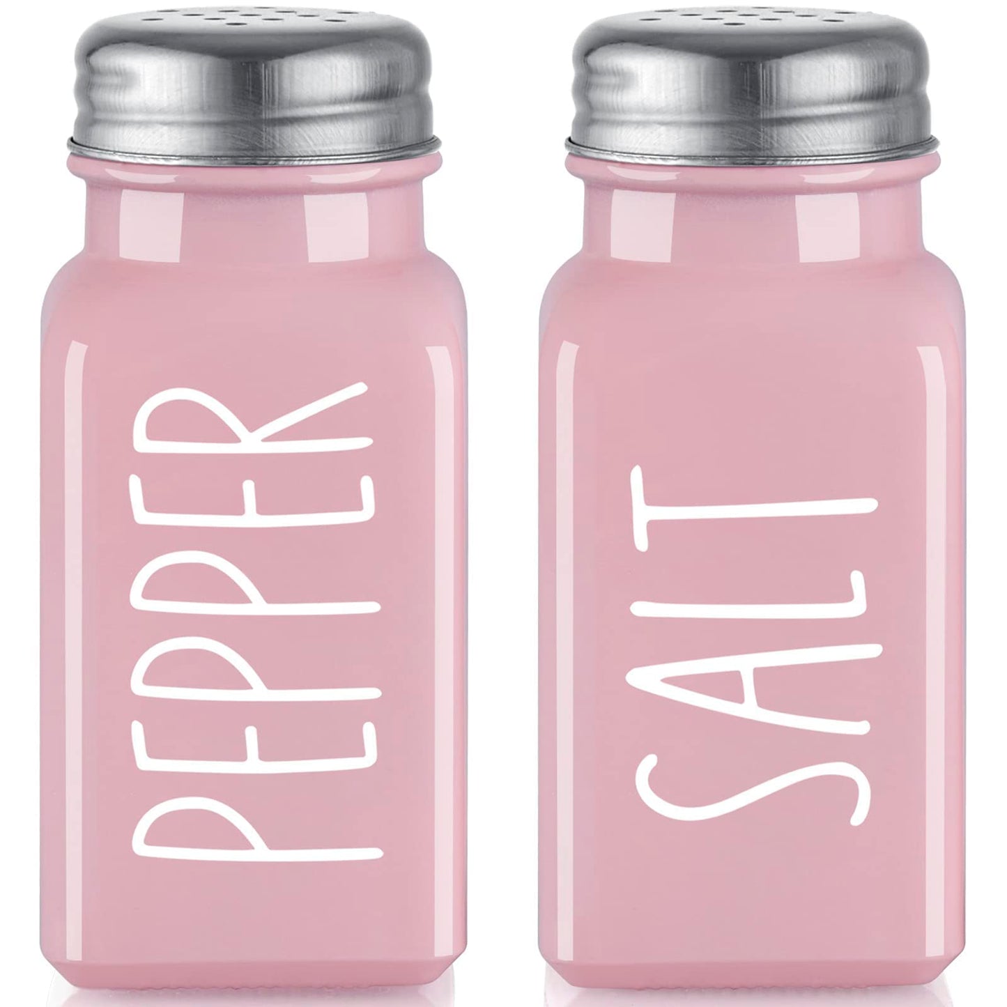 Pink Salt and Pepper Shakers Set - Pink Kitchen Decor and Accessories for Home Restaurants Wedding - Glass Salt and Pepper Set for Cooking Table, RV, BBQ, Easy to Clean & Refill