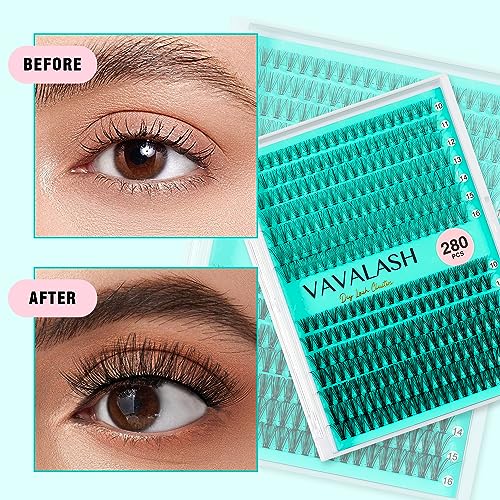 VAVALASH DIY Lash Extension Kit 280 Clusters Individual Lashes Kit 30D 40D 0.07D-10-16mm Lash Clusters, Lash Bond and Seal, Lash Tweezer for DIY Eyelash Extension at Home（Kit-30D+40D-0.07D-10-16MIX）