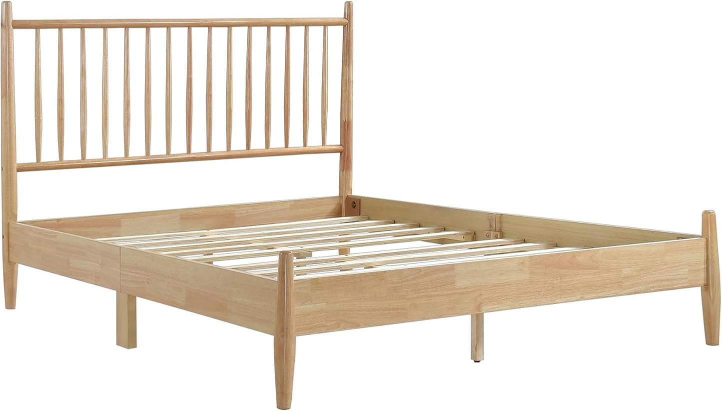 Lexicon Queen Bed Frame with Headboard, Platform Bed Frame Wood, Mid Century Modern Bed Frame with Vertical Slat Headboard, No Box Spring Needed, Easy Assembly, Natural