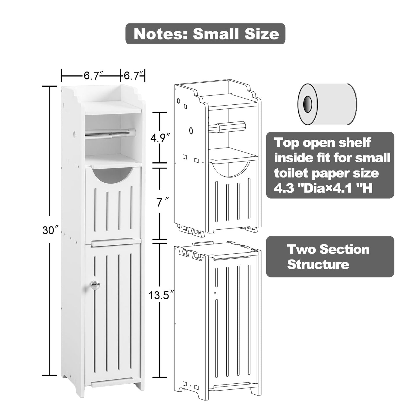 AOJEZOR Bathroom Storage Cabinet: Toilet Paper Holder Fit for Mega Roll - White