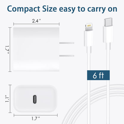 Phone Charger Fast Charging, 【MFi Certified】 2-Pack 20W USB-C Fast Charger with 6FT Fast Charging Cable for IP 14/13/12/11/Xs/8, i Pad and More