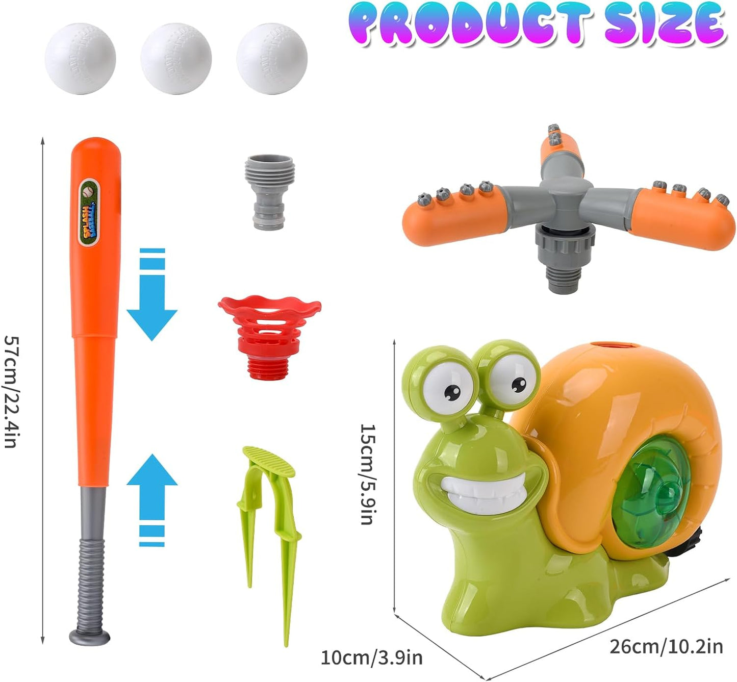 2 in 1 Outdoor Water Sprinkler Baseball Toy for Kids and Toddler, Backyard 360° Roating Snail Sprinkler Toy Tee Ball Games,Summer Splashing Fun Toys for 3 4 5 6 7 8 Year Old Boys Girls Gift