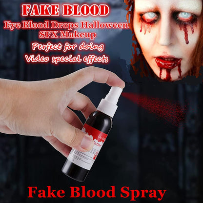 Go Ho Blood Splatter Fake Blood Washable(2.1 oz),Halloween Fake Blood Spray Eye Blood Drops Body Paint,Fake Blood for Clothes and Zombie Monster Vampire Clown Costume Cosplay Makeup,1PC