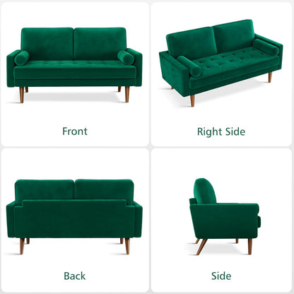 Vesgantti Loveseat Sofa, 58" Green Velvet Couch Small Couch Love Seat Sofa with Tufted Seat, Mid Century Modern Couch for Living Room, Bedroom, Office, Apartment (58 Inch, Green)