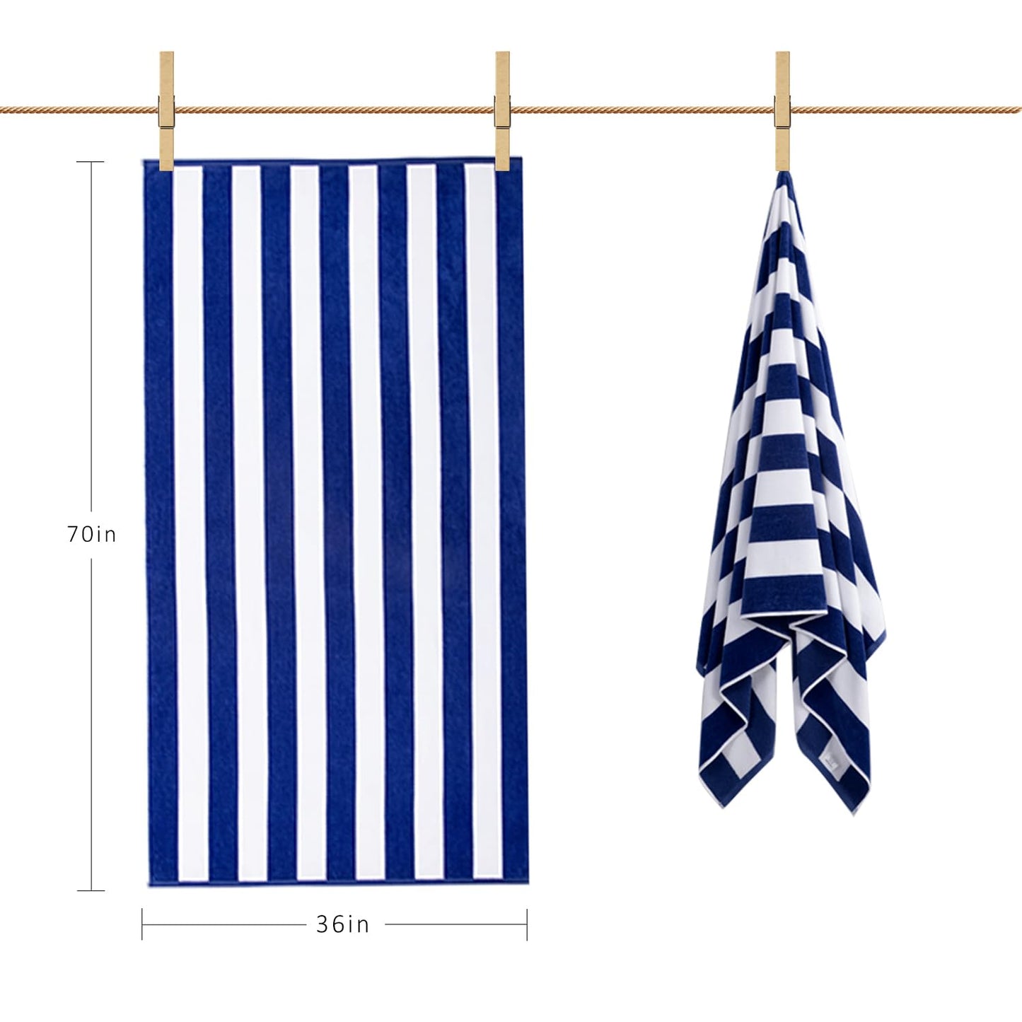 Plush Oversized Beach Towel - Large Cotton Thick 36 x 70 Inch Striped Pool Towels, Fluffy Summer Cabana Big Swimming Towel for Adults Mens Womens,Blue