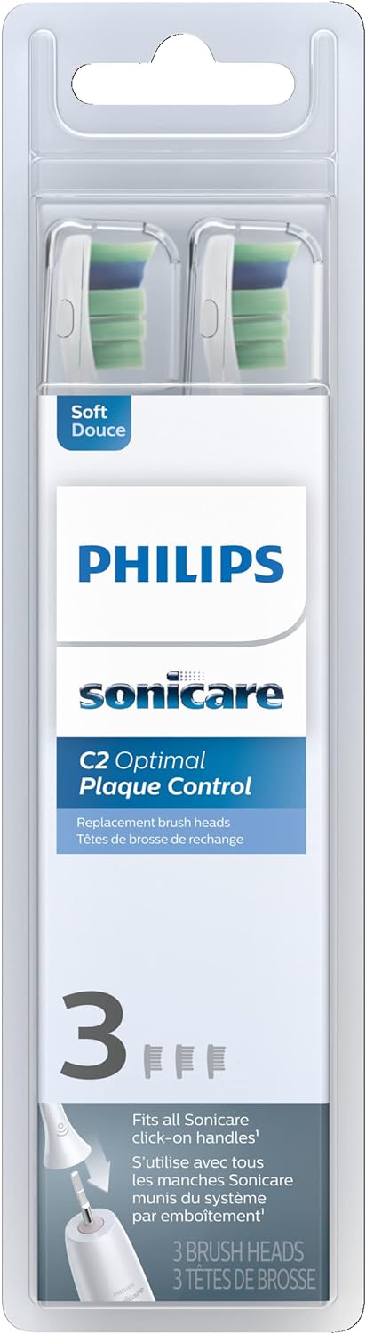 Philips Sonicare Genuine C2 Optimal Plaque Control Toothbrush Heads, 3 Brush Heads, White, HX9023/65