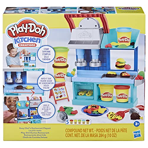 Play-Doh Kitchen Creations Busy Chef's Restaurant Playset, 2-Sided Play Kitchen Set, Preschool Cooking Toys, Kids Arts & Crafts, Ages 3+