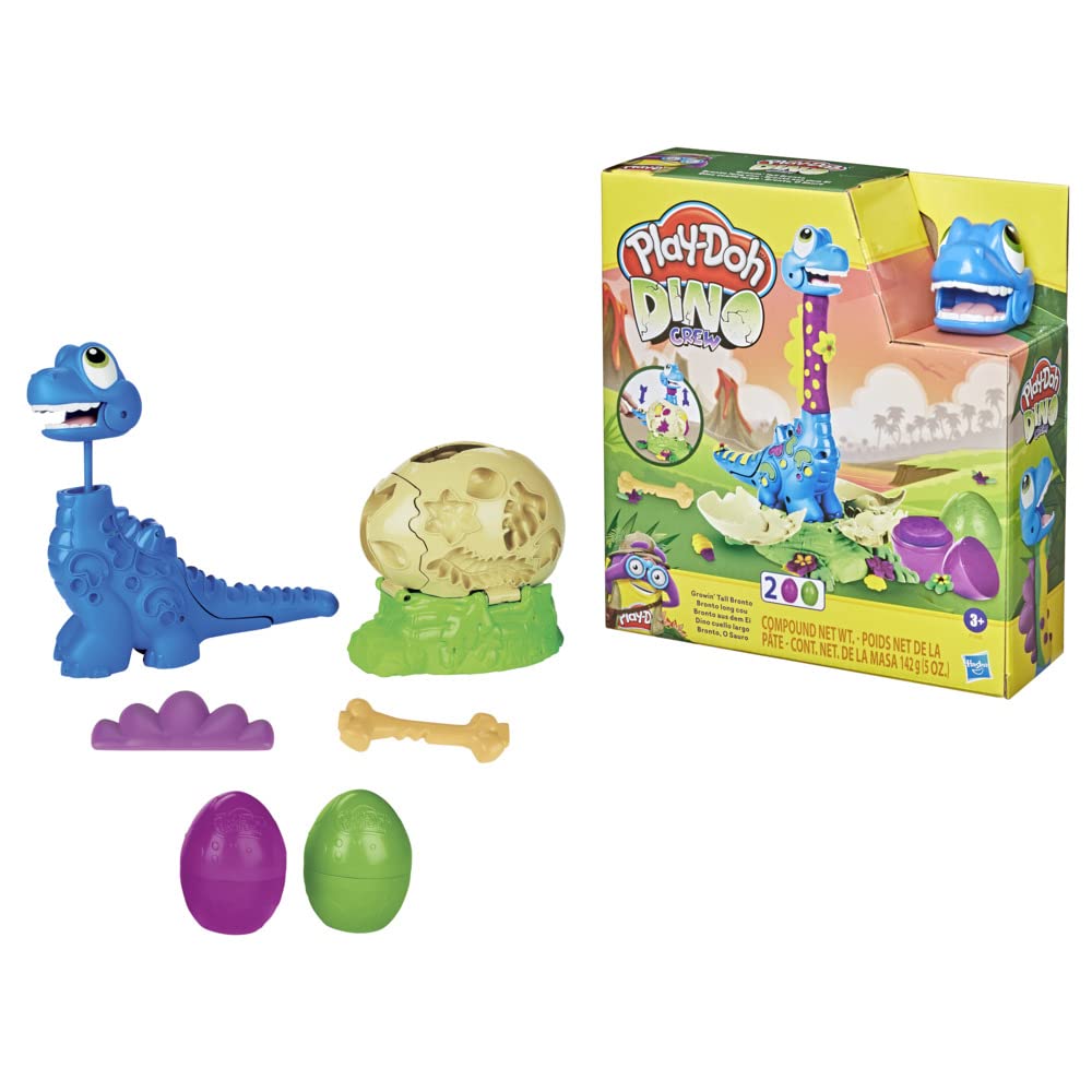 Play-Doh Dino Crew Growin' Tall Bronto, Dinosaur Toys for Kids 3-5 with 2 Eggs