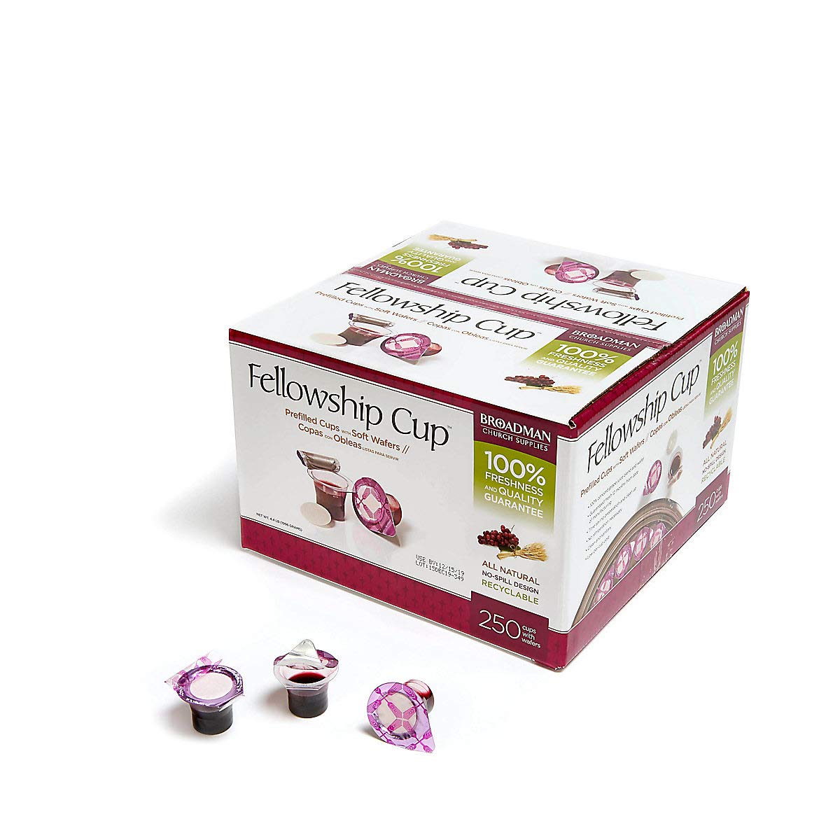 BROADMAN CHURCH SUPPLIES Pre-filled Communion Fellowship Cup, Juice and Wafer Set, 100 Count