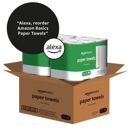 Amazon Basics 2-Ply Flex-Sheets Paper Towels, 2 Basics Rolls = 5 Regular Rolls, Everyday Value with 150 Sheets per Roll