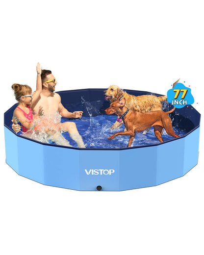 VISTOP Medium Foldable Dog Pool, Hard Plastic Shell Portable Swimming Pool for Dogs Cats and Kids Pet Puppy Bathing Tub Collapsible Kiddie Pool (37 inch.D x 7.8inch.H, Blue)