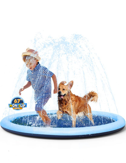 VISTOP Non-Slip Splash Pad for Kids and Dog, Thicken Sprinkler Pool Summer Outdoor Water Toys - Fun Backyard Fountain Play Mat for Baby Girls Boys Children or Pet Dog (59 inch, Blue&Blue)