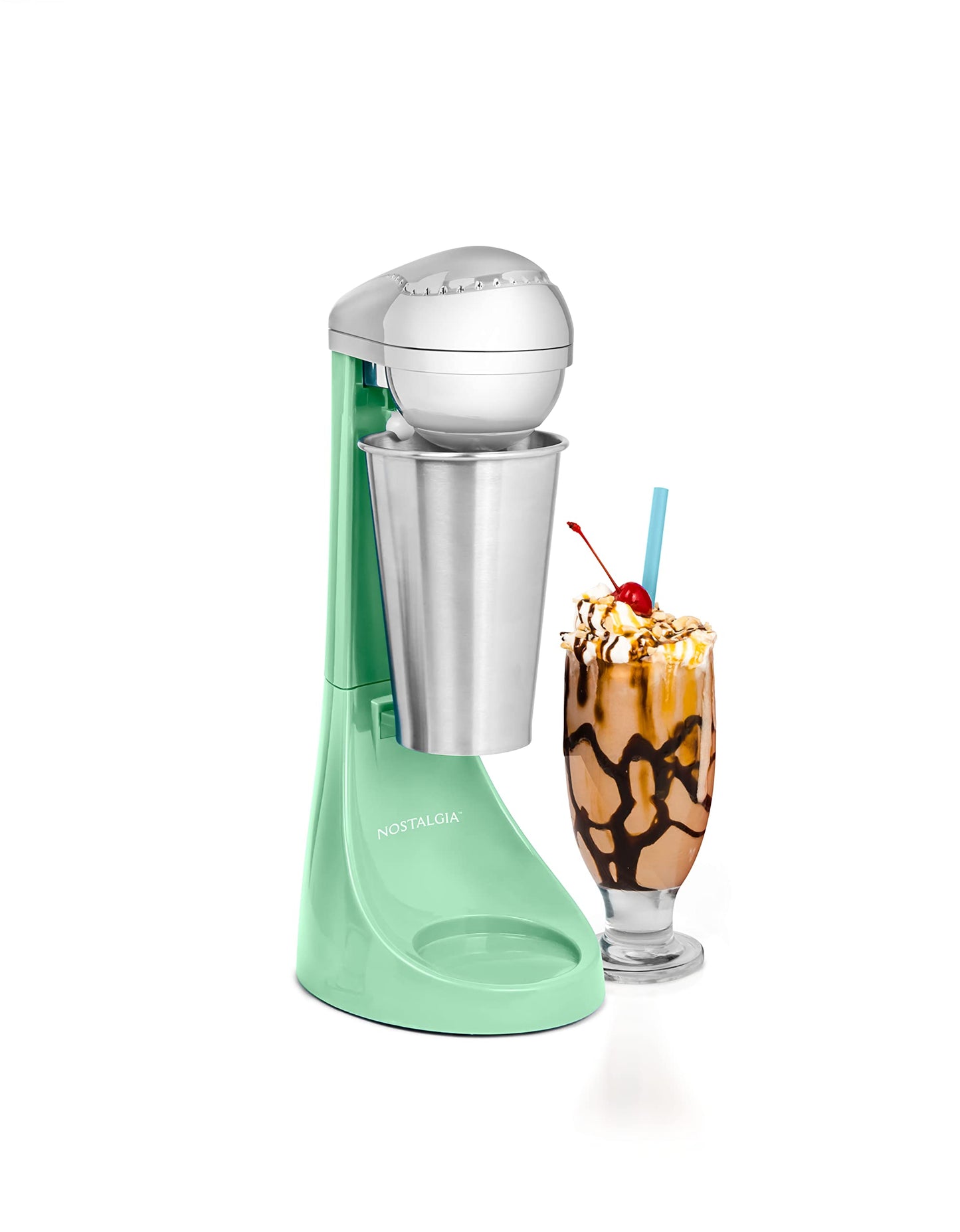 Nostalgia Two-Speed Electric Milkshake Maker and Drink Mixer, Includes 16-Ounce Stainless Steel Mixing Cup and Rod, Cream