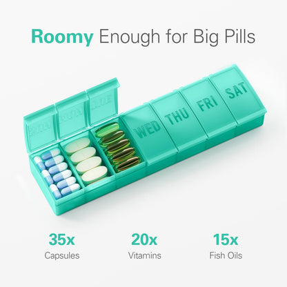 Barhon Pill Organizer Large, Weekly Pill Organizer, Travel Pill Box Medicine Pill Organizer, 7 Day Pill Case for Big Vitamin Supplements Fish Oil