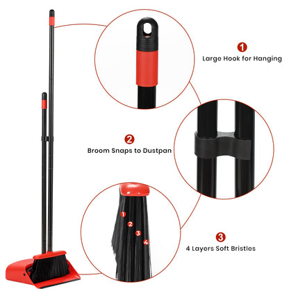 TreeLen Broom and Dustpan Set with 52" Long Handle for Home Kitchen Room Office Lobby Floor Use Upright Stand Up Stand Up Broom with Dustpan Combo