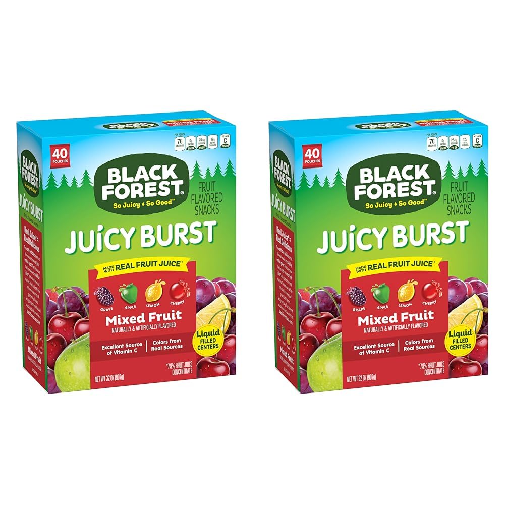 Black Forest, Juicy Burst, Fruit Flavored Snacks, Mixed Fruit Flavors, A Juicy Burst of Natural Flavors, Made with Real Fruit Juice, School Snacks, 0.8 oz 40 ct