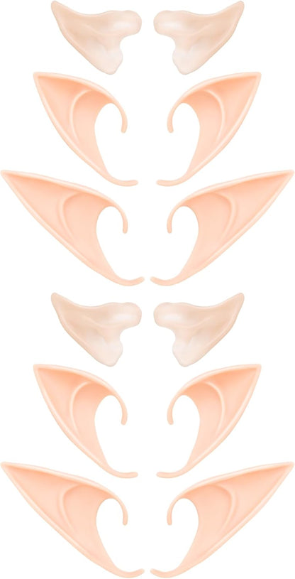 6 Pairs Elf Ears - Cosplay Fairy Pixie Elf Ears Soft Pointed Ears Tips Anime Party Dress Up Costume Makeup Masquerade Accessories Halloween Elven Vampire Fairy Ears (6 Pairs)