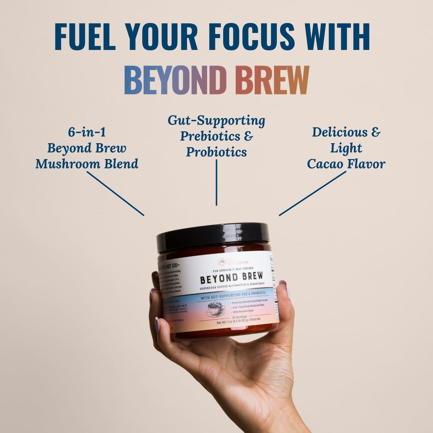 Beyond Brew Mushroom Superfood Coffee | Mushroom Coffee Alternative Low Caffeine | Healthy Coffee Substitute | W/ Prebiotics & Probiotics | By Live Conscious | 30 Servings