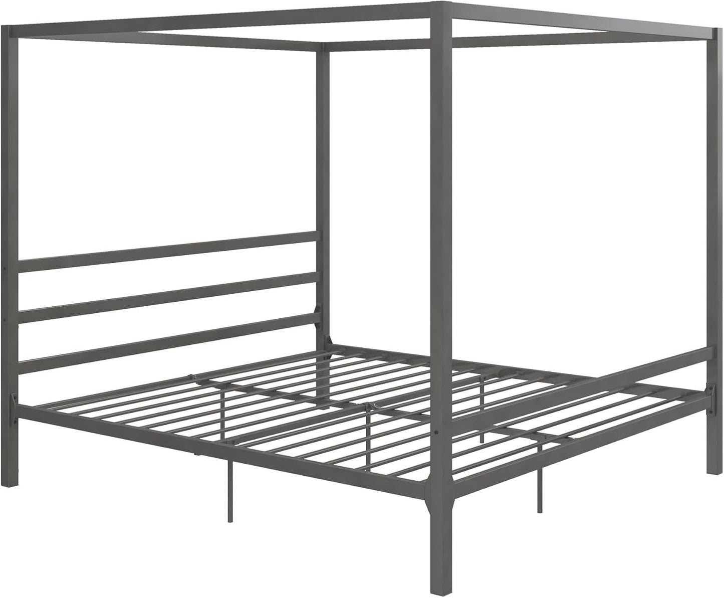 DHP King Metal Canopy Bed, Modern Design with Built-In Headboard, Sturdy Frame, No Box Spring Needed, Gunmetal Gray