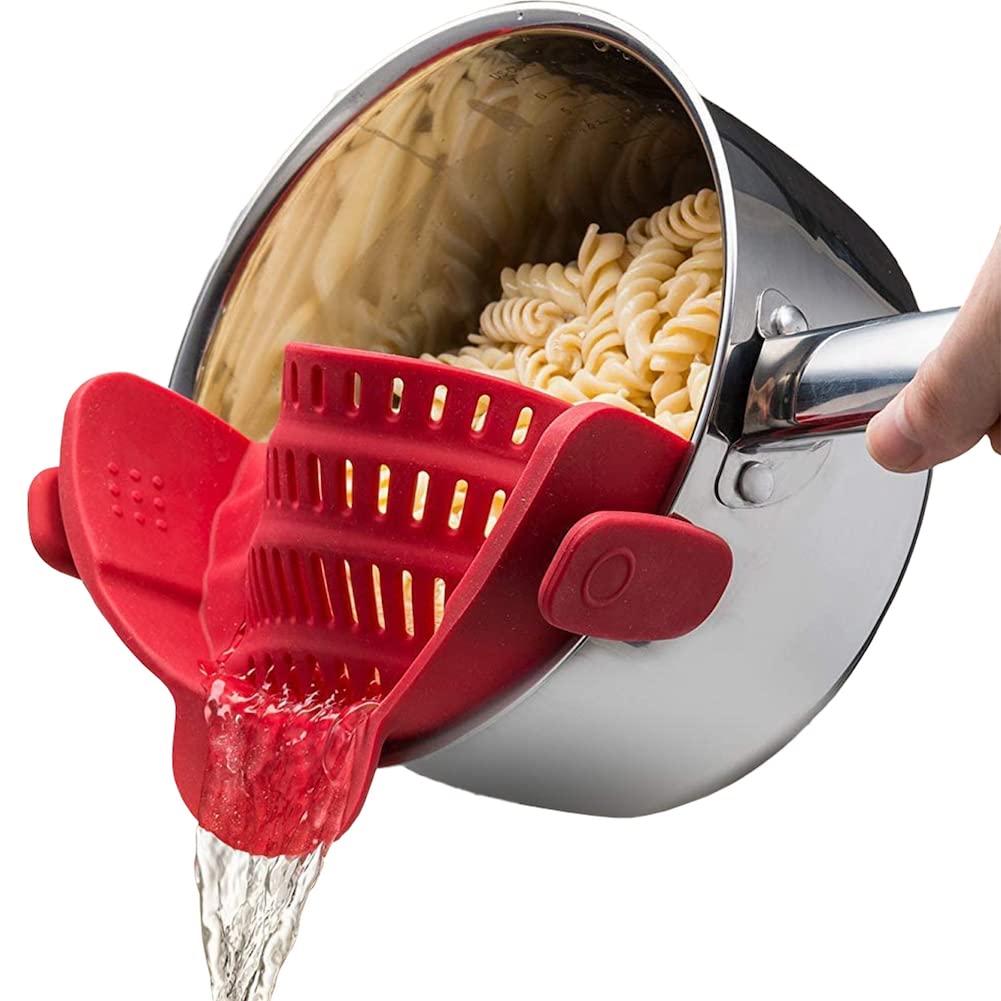 Kitchen Gizmo Snap N' Strain - Silicone Clip-On Colander, Heat Resistant Drainer for Vegetables and Pasta Noodles, Kitchen Gadgets for Bowl, Pots, and Pans - Essential Home Cooking Tools - Grey