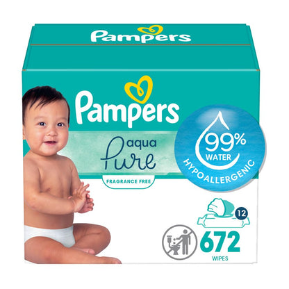 Pampers Aqua Pure Sensitive Baby Wipes, 99% Water, Hypoallergenic, Unscented, 12 Flip-Top Packs (672 Wipes Total) (Packaging May Vary)