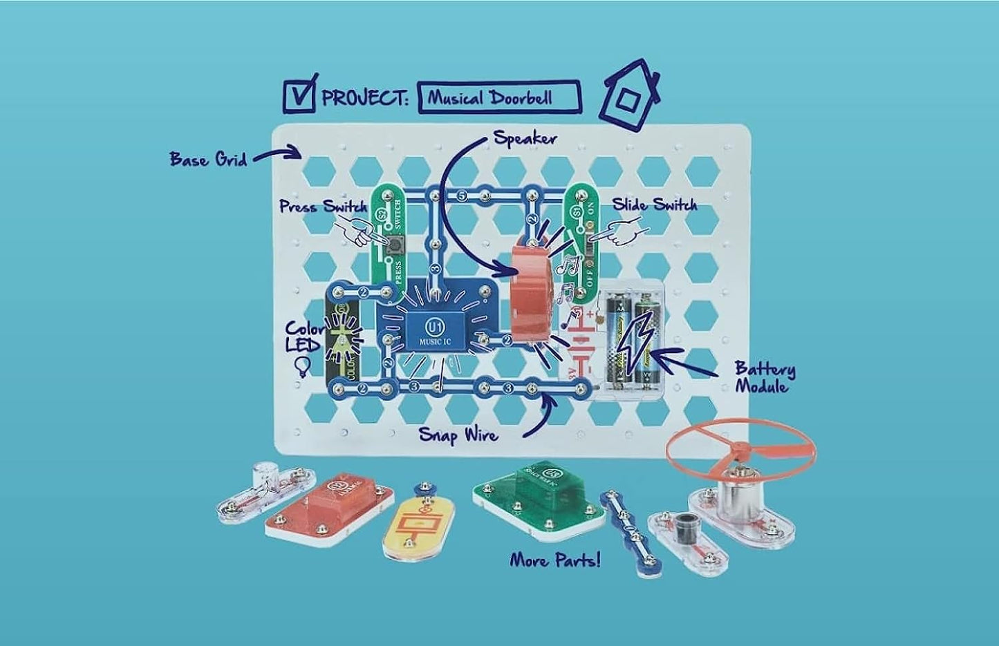 Snap Circuits Jr. SC-100 Electronics Exploration Kit, Over 100 Projects, Full Color Project Manual, 28 Parts, STEM Educational Toy for Kids 8 +