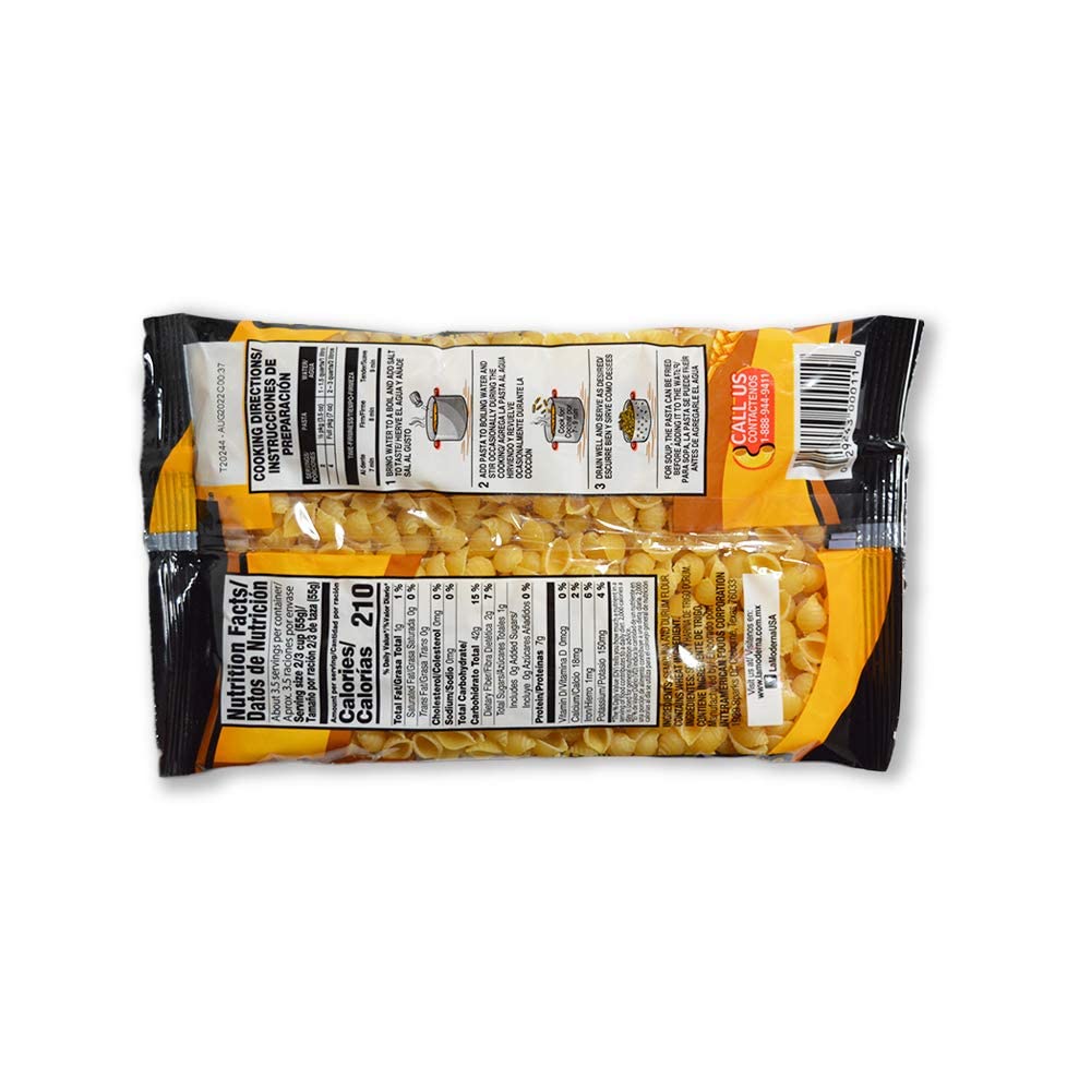 La Moderna Shells Pasta, Noodles, Durum Wheat, Protein, Fiber, Vitamins, 7 Oz