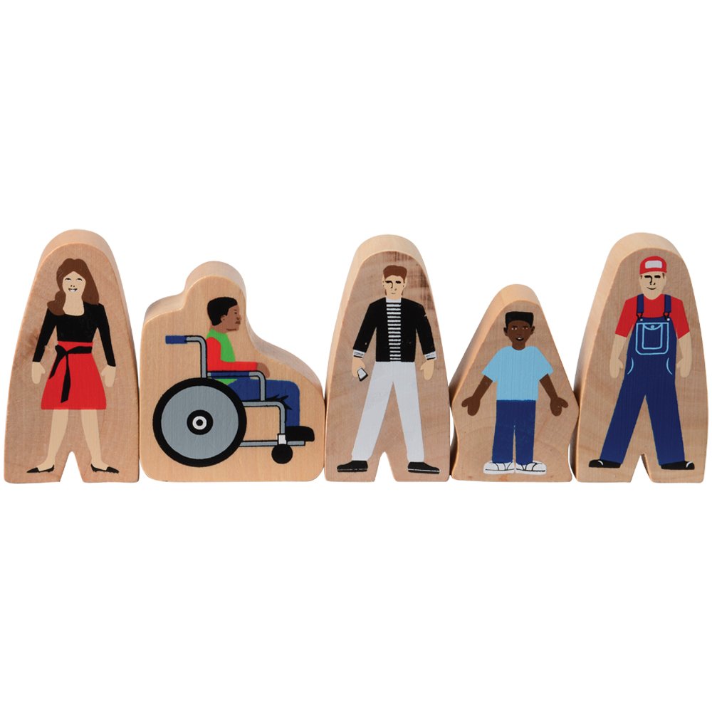 Constructive Playthings Wooden Community Helpers 25-Piece Wood Block Play Figurine Set, Freestanding Inclusive and Diverse Wood Toy Figures for Kids Ages 3+