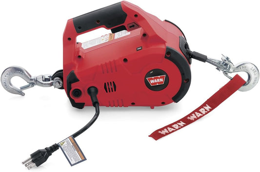 WARN 885000 PullzAll Corded 120V AC Portable Electric Winch with Steel Cable: 1/2 Ton (1,000 Lb) Pulling Capacity , Red