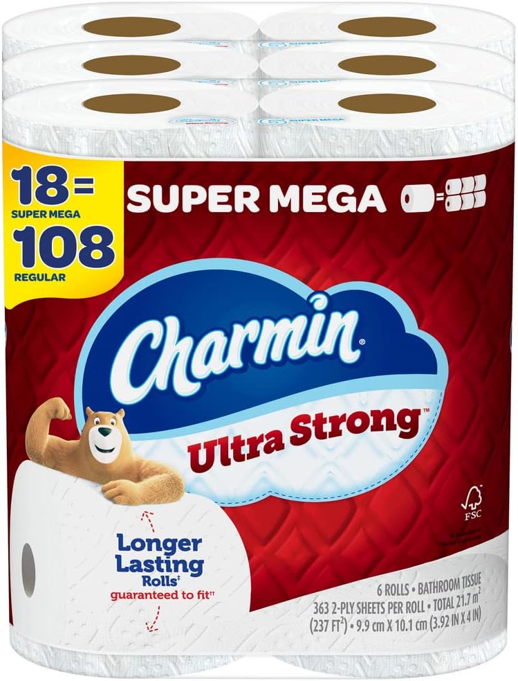 Charmin Ultra Strong Toilet Paper, 18 Super Mega Rolls = 108 Regular Rolls