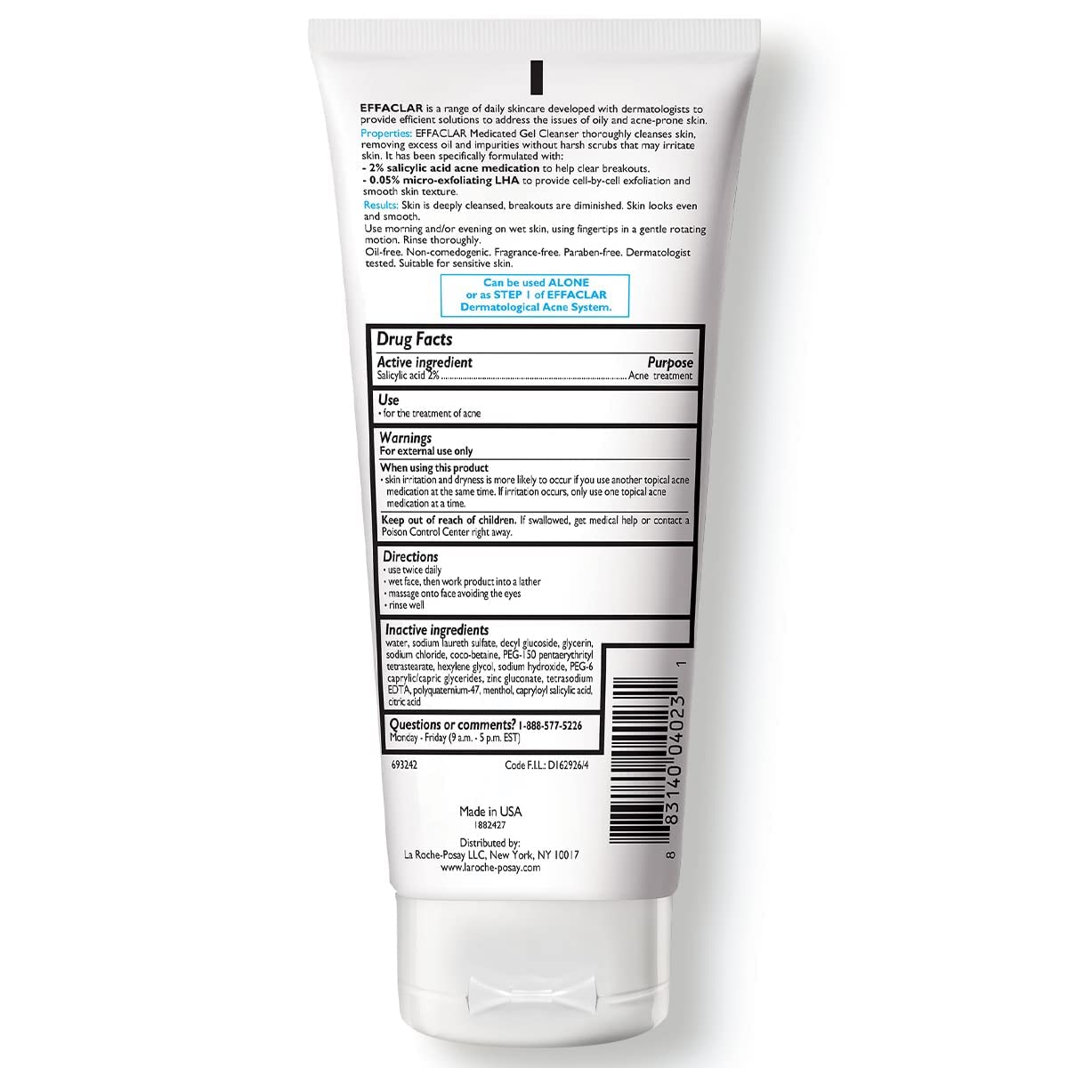 La Roche-Posay Effaclar Medicated Gel Cleanser | 2% Salicylic Acid Cleanser + LHA + Glycerin | Foaming Acne Face Wash | Helps Clear & Prevent Acne Breakouts | Oil Free Acne Wash | Targets Excess Oil