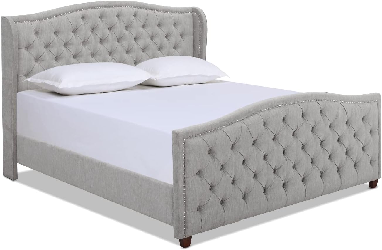 Jennifer Taylor Home Marcella Upholstered Shelter Headboard Bed Set, King, Silver Grey Polyester