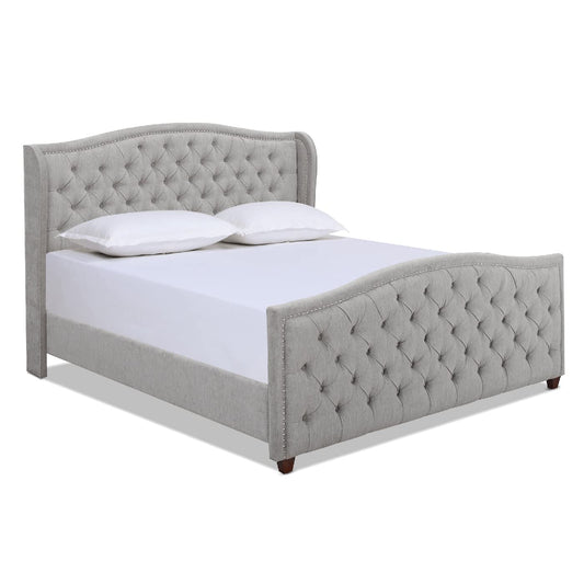 Jennifer Taylor Home Marcella Upholstered Shelter Headboard Bed Set, King, Silver Grey Polyester