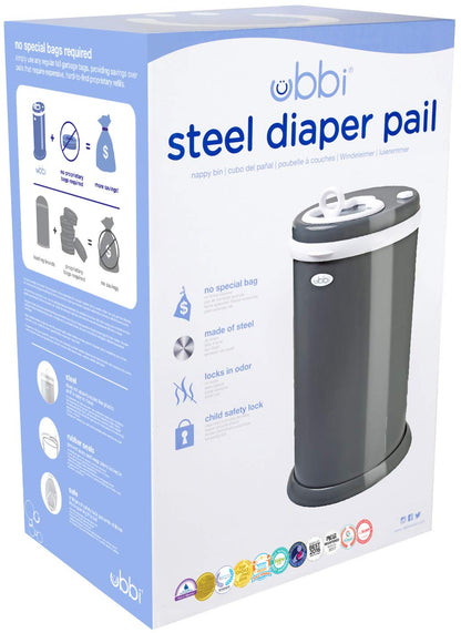 Ubbi Steel Diaper Pail, Odor Locking, No Special Bag Required, Award-Winning, Registry Must-Have, White