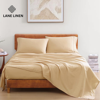 LANE LINEN 100% Organic Cotton Twin Sheets Set, 3Pc Twin Bed Sheets, Breathable Cotton Sheets Twin Size Bed Set, Dorm Room Essentials with 15" Twin Deep Pocket Fitted Sheet - White Sheets