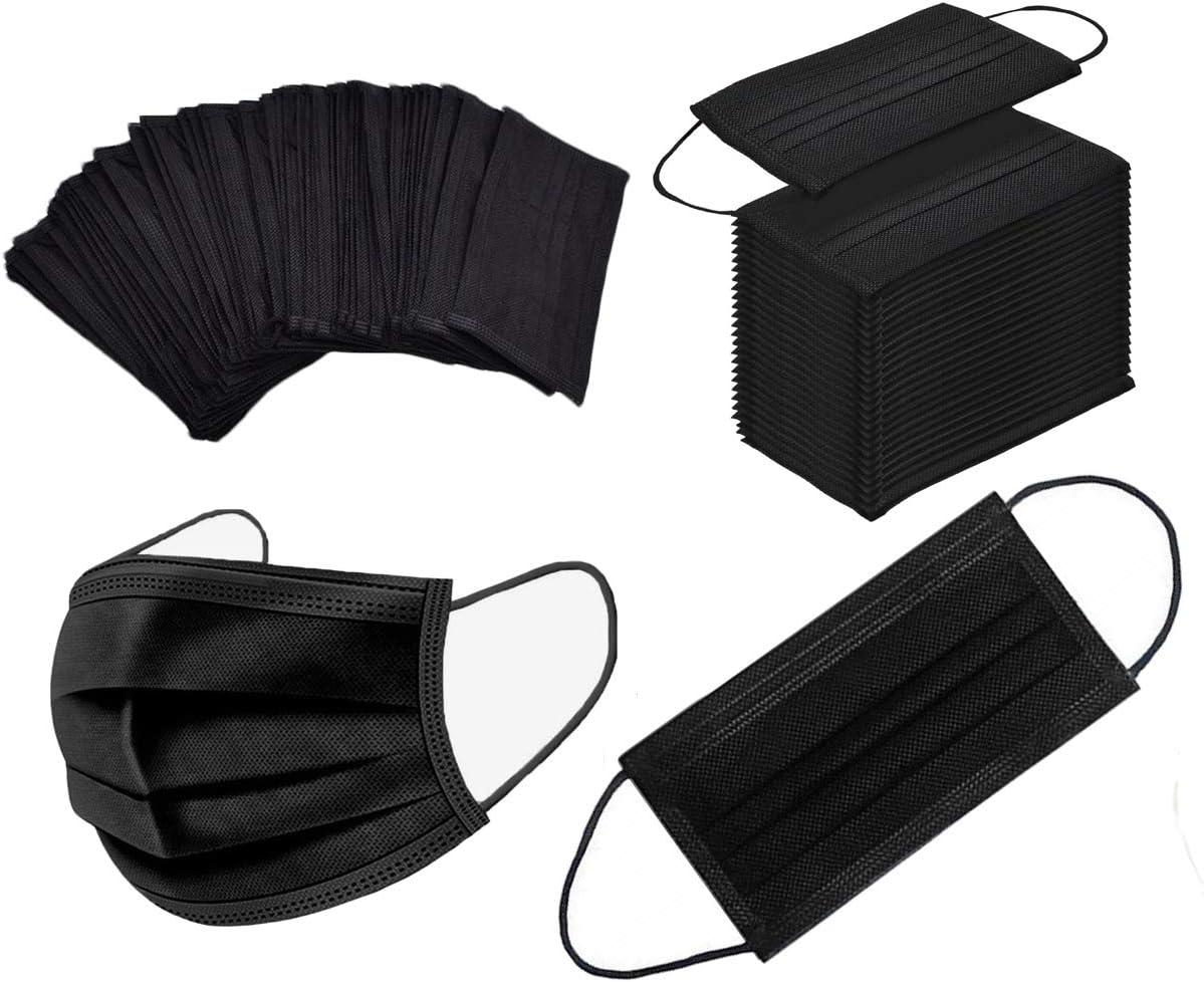 NNPCBT 100PCS 3 Ply Black Disposable Face Mask Filter Protection Face Masks