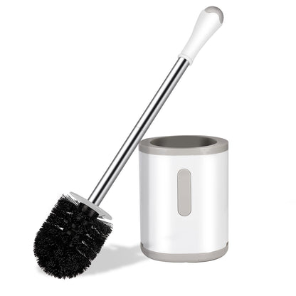 Compact Toilet Brush & Holder, Stainless Steel Handle, Space Saving for Storage, Deep Cleaning, Drip-Proof, Easy to Assemble, Nylon Bristles, White & Grey