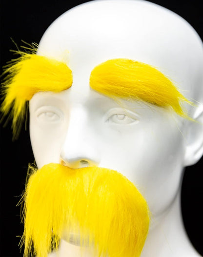 Yellow Mustache and Eyebrows Novelty Moustaches Beard Cosplay Costume Accessories Halloween Party Favors Men Women (1 Pack - Yellow)