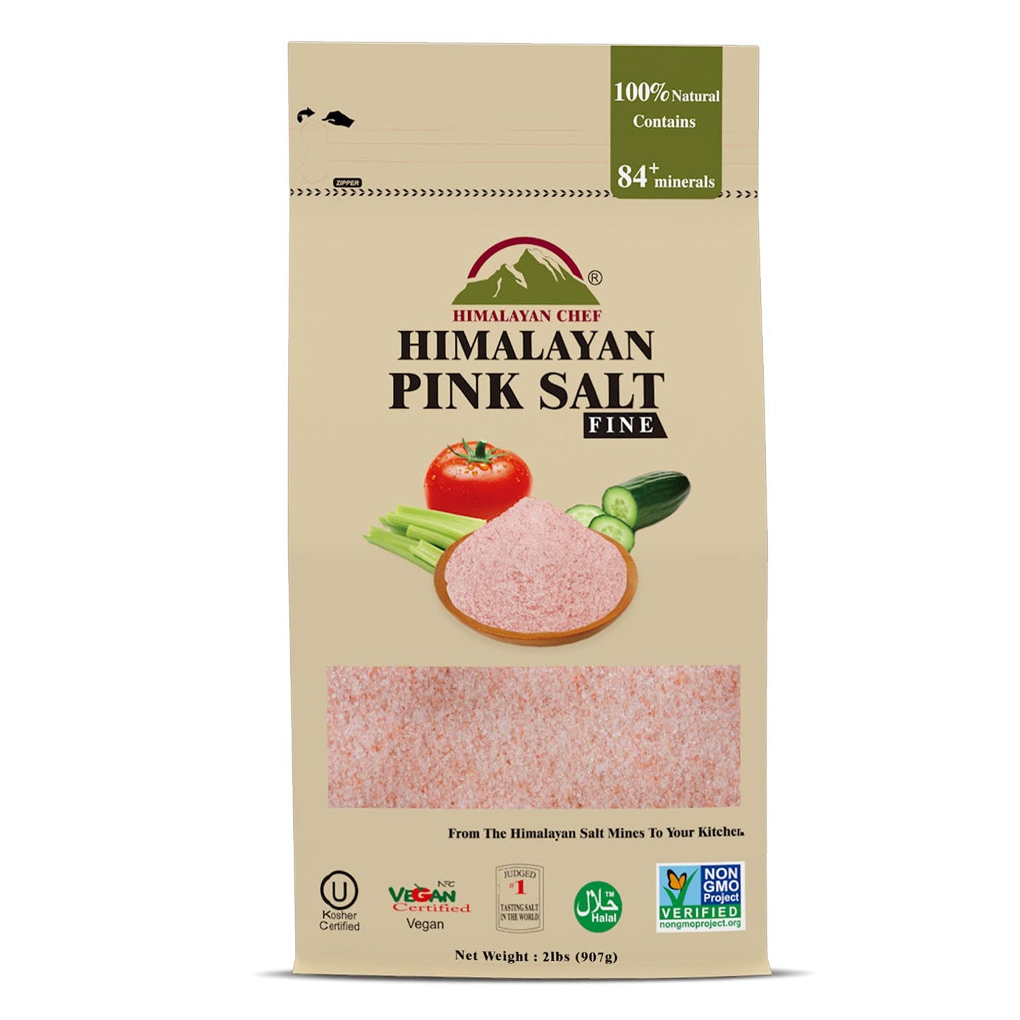 Himalayan Chef Pink Himalayan Salt, Fine Grain - 1 lbs (1 Pound Bag)