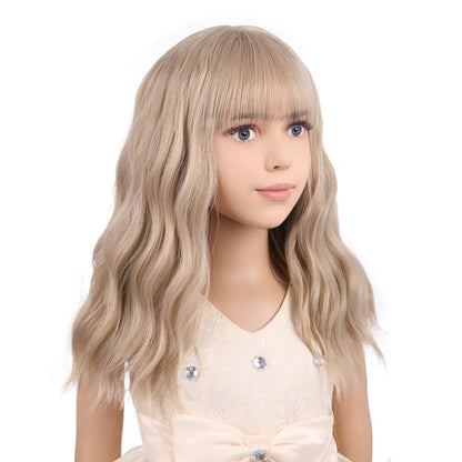 Blonde Wig Kids Child Wig Short Wavy Wig with Bangs Flaxen Blonde Wig Synthetic Girls Wig Cosplay Halloween Party Costume Wig (Flaxen Blonde)