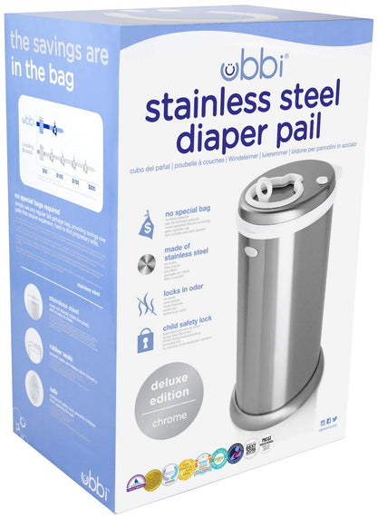 Ubbi Steel Diaper Pail, Odor Locking, No Special Bag Required, Award-Winning, Registry Must-Have, White