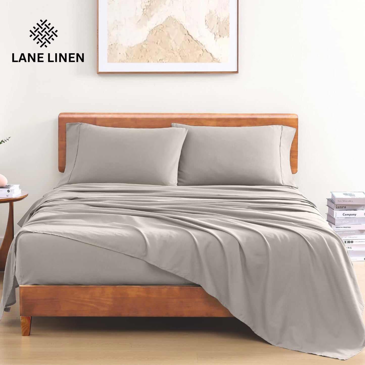 LANE LINEN 100% Organic Cotton Twin Sheets Set, 3Pc Twin Bed Sheets, Breathable Cotton Sheets Twin Size Bed Set, Dorm Room Essentials with 15" Twin Deep Pocket Fitted Sheet - White Sheets