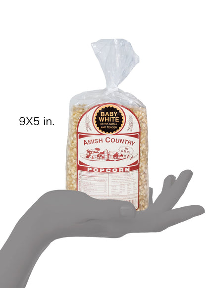 Amish Country Popcorn - Baby White (6 Pound Bag) - Small & Tender Popcorn - Old Fashioned And Delicious with Recipe Guide